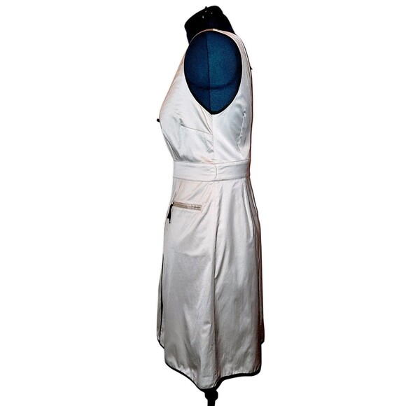 Sinclaire Tan Pleated Neck Detail Size 12 Classic Knee Length Sleeveless Dress - Picture 3 of 6